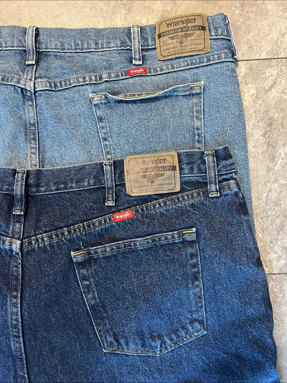 2 pairs of Wrangler Men's Straight Jeans in Dark Indigo & Light Blue used  46”